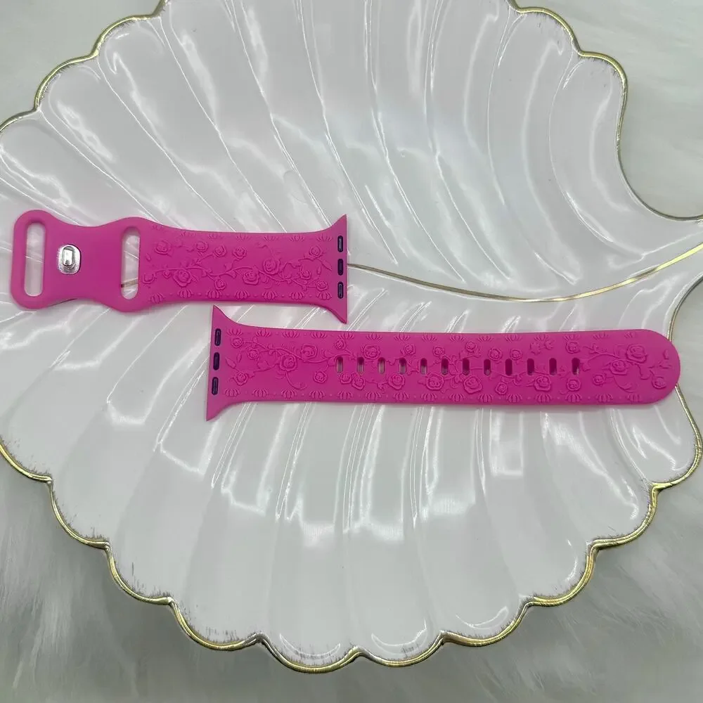 Floral Engraved Design Apple Watch Bands 38mm 40mm 41mm Hot Pink